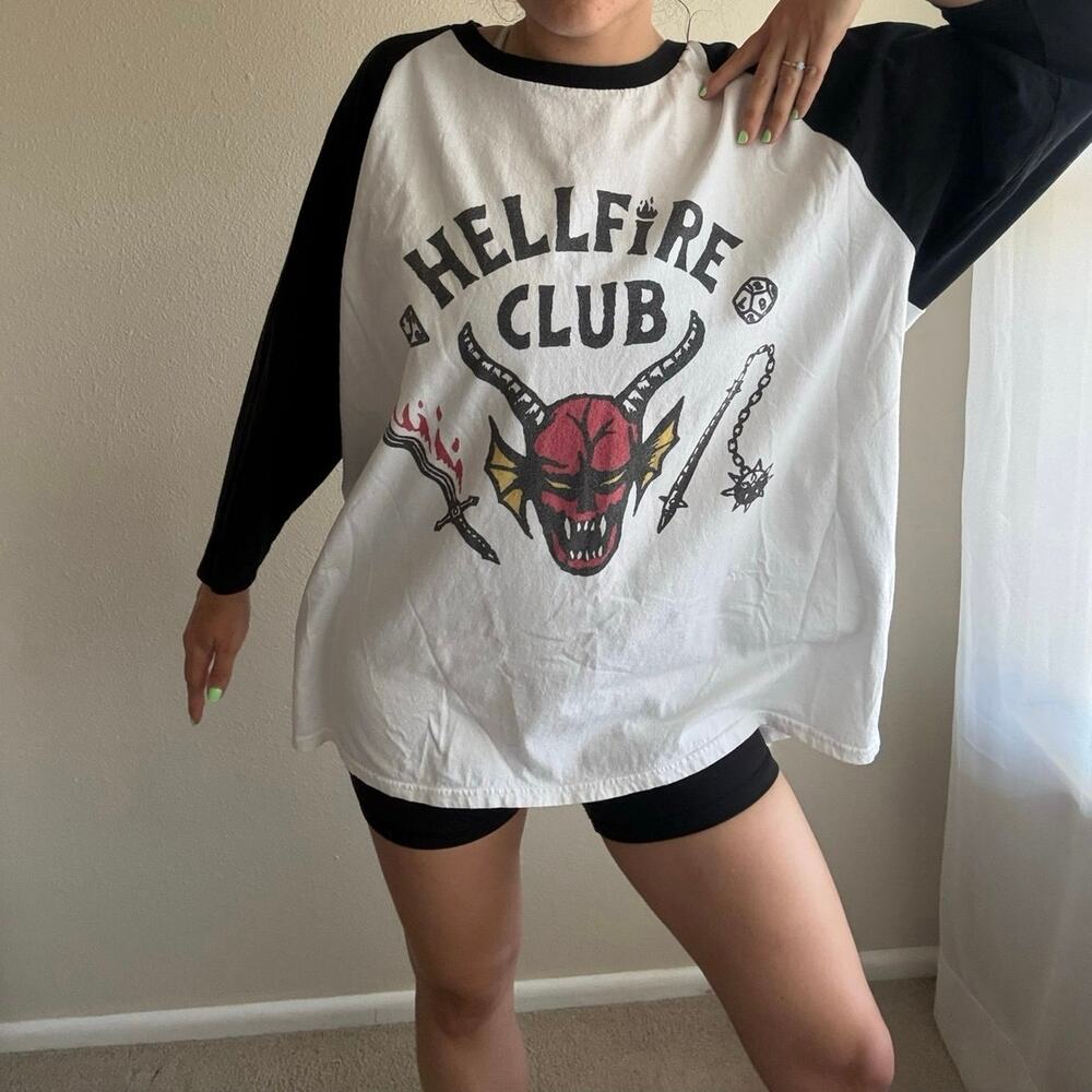 Hellfire Club stranger things Baseball 3/4 Tee halloween streetwear skater baggy